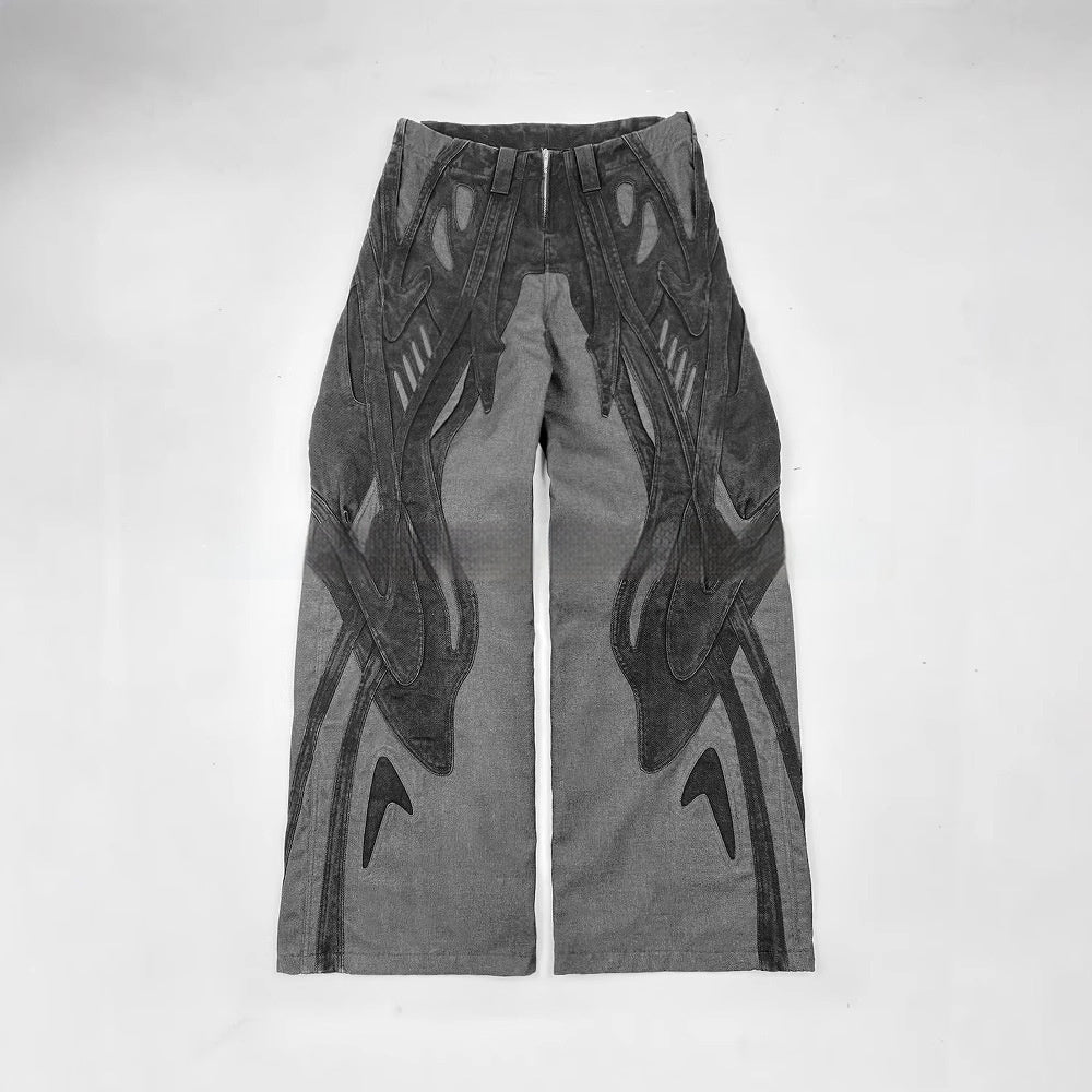 Trendy Unique Street Denim Retro Design Loose Trousers