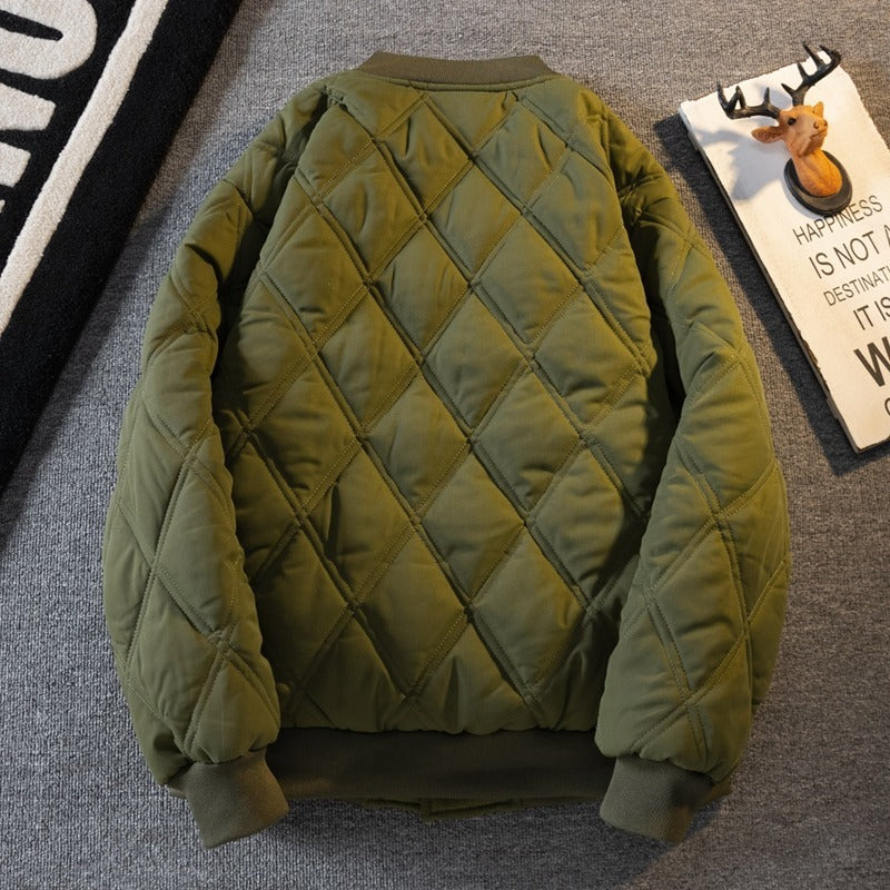 Japanese-style Retro Diamond Lattice Cotton Coat Jacket