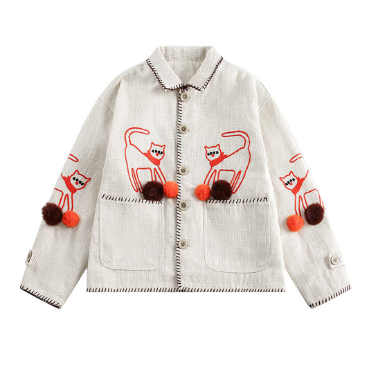 Chain Embroidery Woven Lapel Jacket